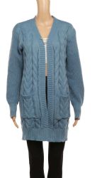 24 Pieces Women's Long Sleeve Cable Knit Long Cardigan Sweaters With Pockets - Womens Sweaters & Cardigan