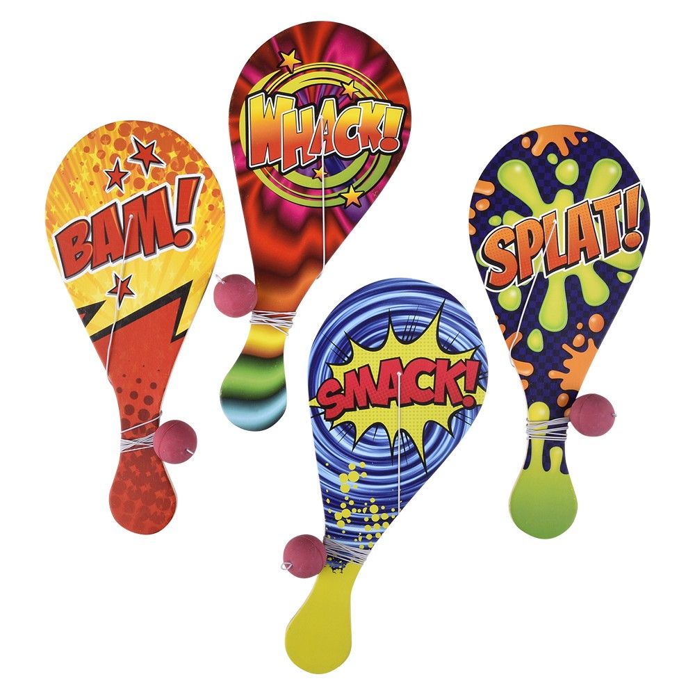 144 pieces 10" Fun Saying Paddle Ball Assortment - Sports Toys