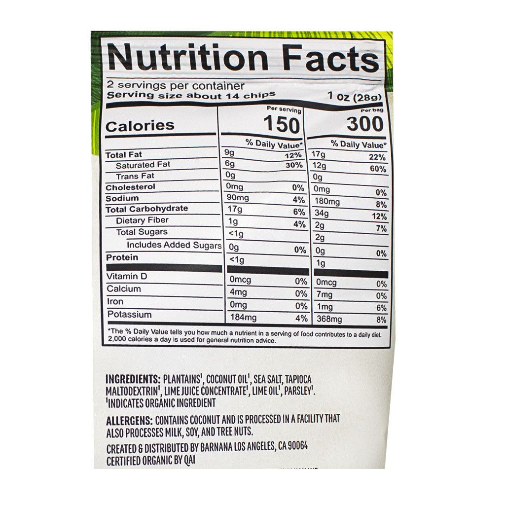 6 Pieces of Barnana Acapulco Lime Organic Plantain Chips - 2 oz.