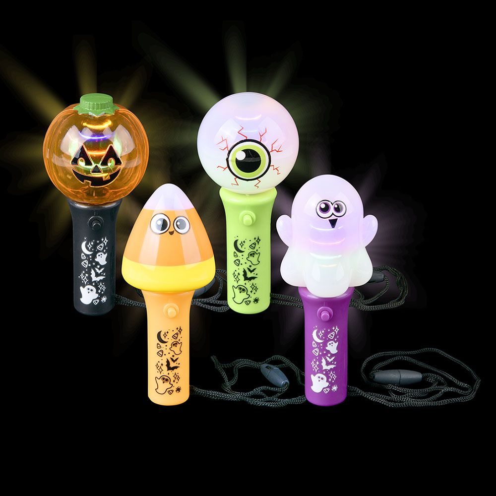 144 Wholesale Halloween Mini Light Up Spinning Wand Necklace 4.5-inch