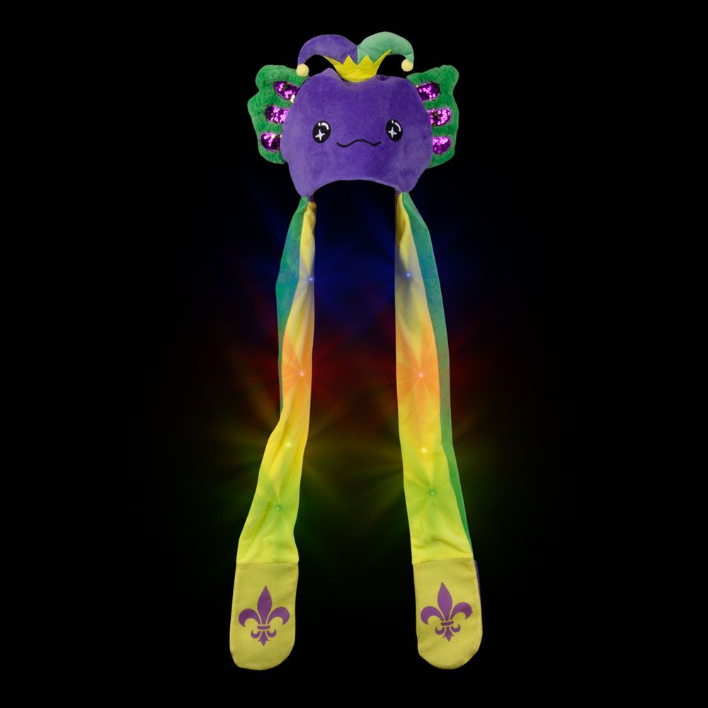 24 pieces Mardi Gras LighT-Up Axolotl Hoodie Scarf Hat 35 Inch - Costumes & Accessories