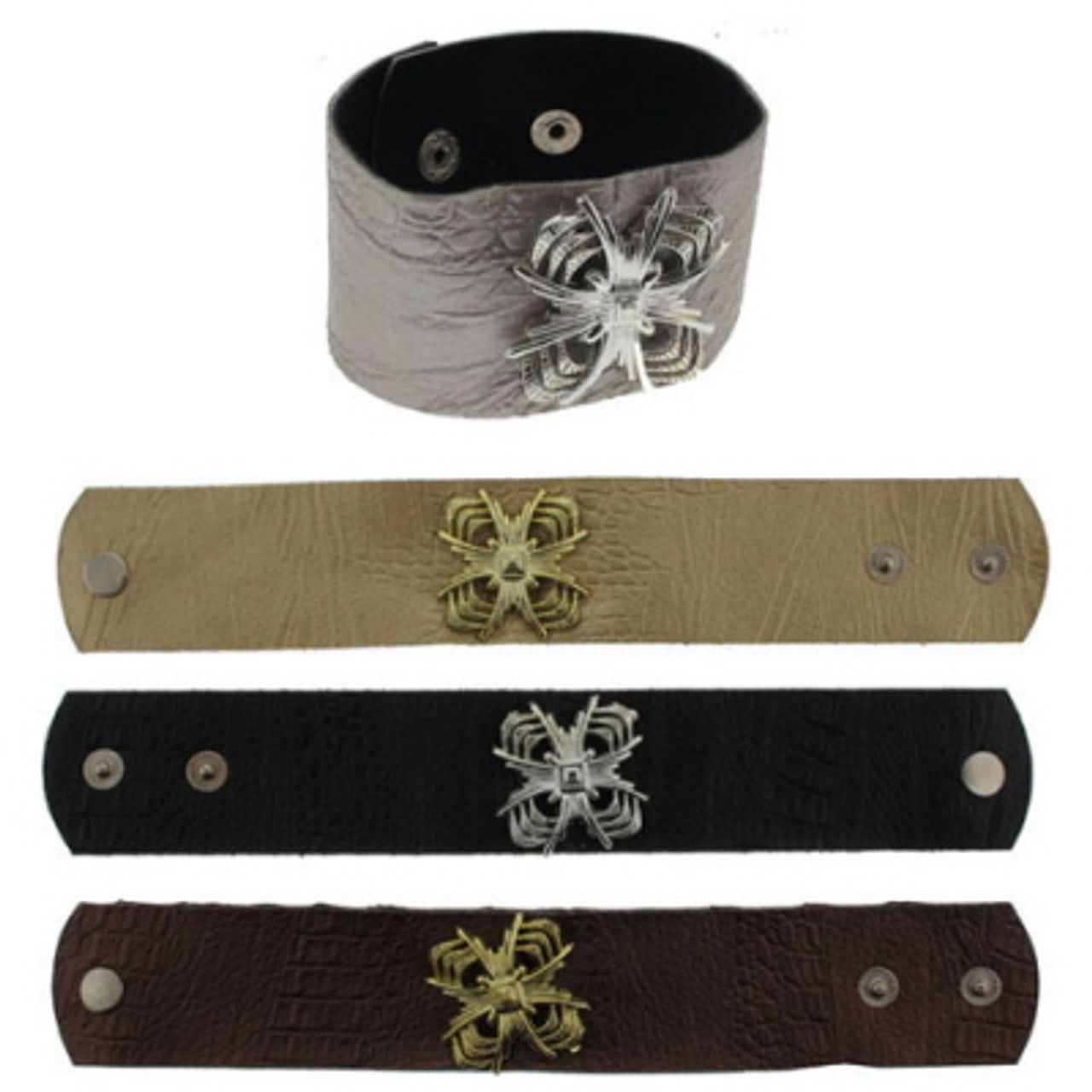 60 Wholesale Leather Like Look With Silver Tone And Gold Accent Bracelet