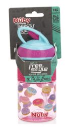 12 Wholesale Nuby FliP-It Freestyle Hard Straw Cup Pink Donuts for 18 months up