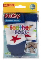 4 Wholesale Nuby Soothing Teether Sock Blue Stars 3 Months up