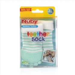 4 Wholesale Nuby Soothing Teether Sock Aqua Stripes 3 Months up