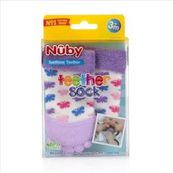 4 pieces Nuby Soothing Teether Sock, Purple Butterfly - Baby Accessories