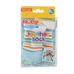 4 Wholesale Nuby Soothing Teether Sock Baby Blue Stripes 3 Months up