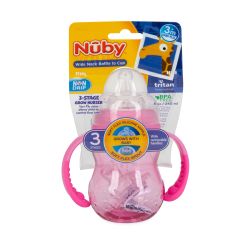 24 Wholesale Nuby 3 Stage 8oz Tritan Wide Neck Bottle Pink
