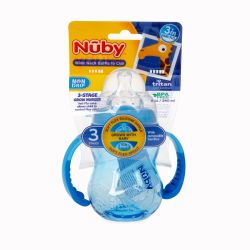24 Wholesale Nuby 3 Stage 8oz Tritan Wide Neck Bottle Blue
