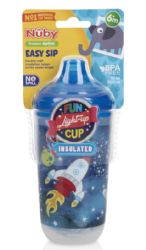 24 Wholesale Nuby 10oz Light Up Cup No-Spill Blue Rocket Design 6 Months Up
