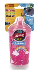 24 Wholesale Nuby 10oz Light Up Cup No-Spill Pink Rainbow Design 6 Months Up