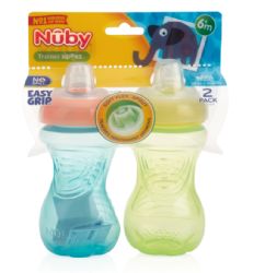 36 pieces Nuby NO-Spill Easy Grip Cups, 10 Oz (2-Pk Blue & Green) Bulk - Baby Accessories