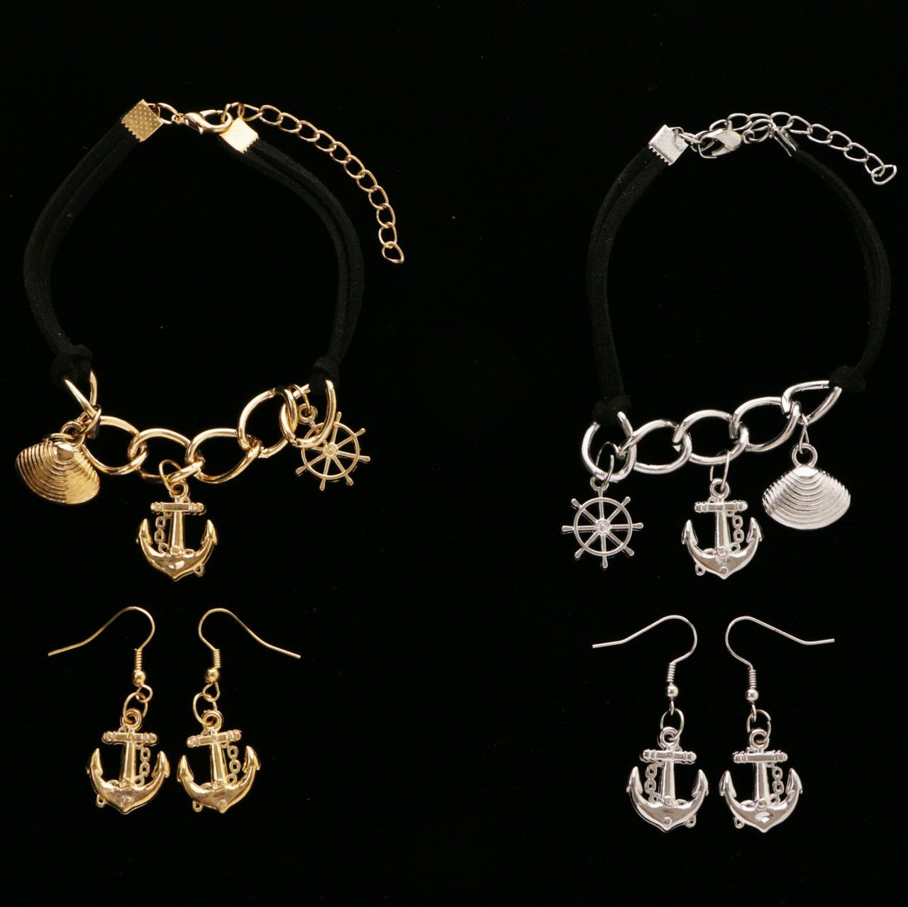 60 Wholesale Silvertone And Goldtone Bracelets With Anchor Dangle Earrings