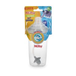 24 Pieces Nuby NO-Spill Cup With Silicone Spout And 360 Weighted Straw 10 Oz Gray - Baby Accessories