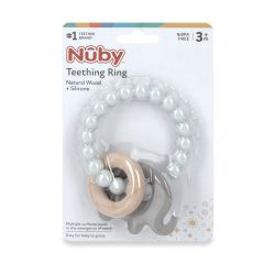 24 Wholesale Nuby Wood silicone Braclete Style Natural Teether elephant 3 months up