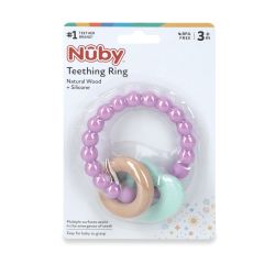 24 Wholesale Nuby Wood silicone Braclete Style Natural Teether heart 3 months up