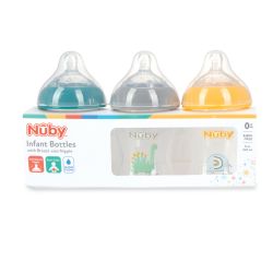 24 Wholesale Nuby Printed Infant 8oz Bottle With Slow Flow Silicone Nipple, 3pk - Elephant, Dino, Koala