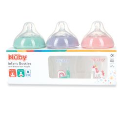 24 Wholesale Nuby Printed Infant 8oz Bottle With Slow Flow Silicone Nipple, 3pk - Llama, Snail, Unicorn