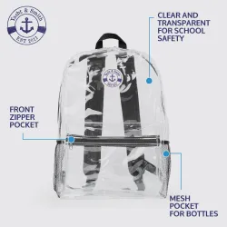 Yacht & Smith 17inch Water Resistant Clear Backpack With Adjustable Padded Straps Black