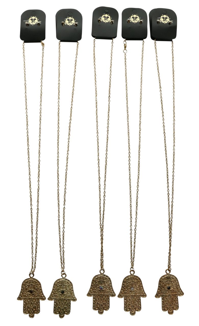 60 Wholesale Gold Tone Hand Charm Necklace And Earring Set