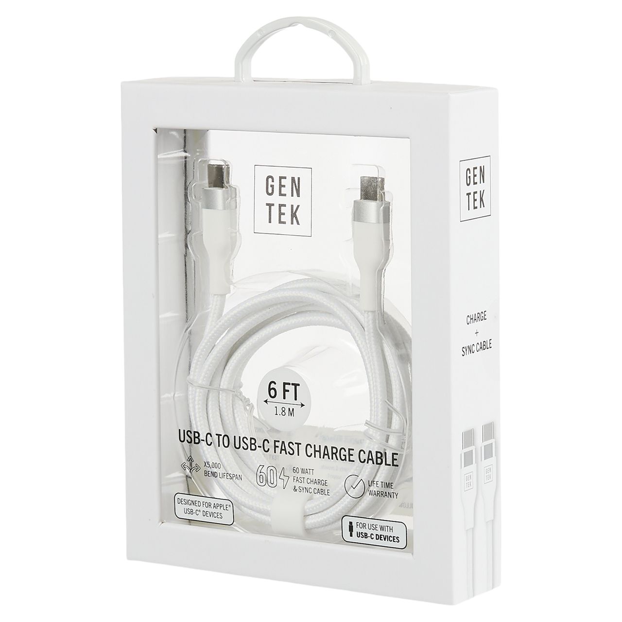 48 pieces Gen Tek 6ft 60w Usb C To Usb C Fast Charging Cable - White - Cable wire