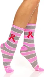 Yacht & Smith Printed Breast Cancer Awareness Socks, Pink Ribbon Women Crew Socks