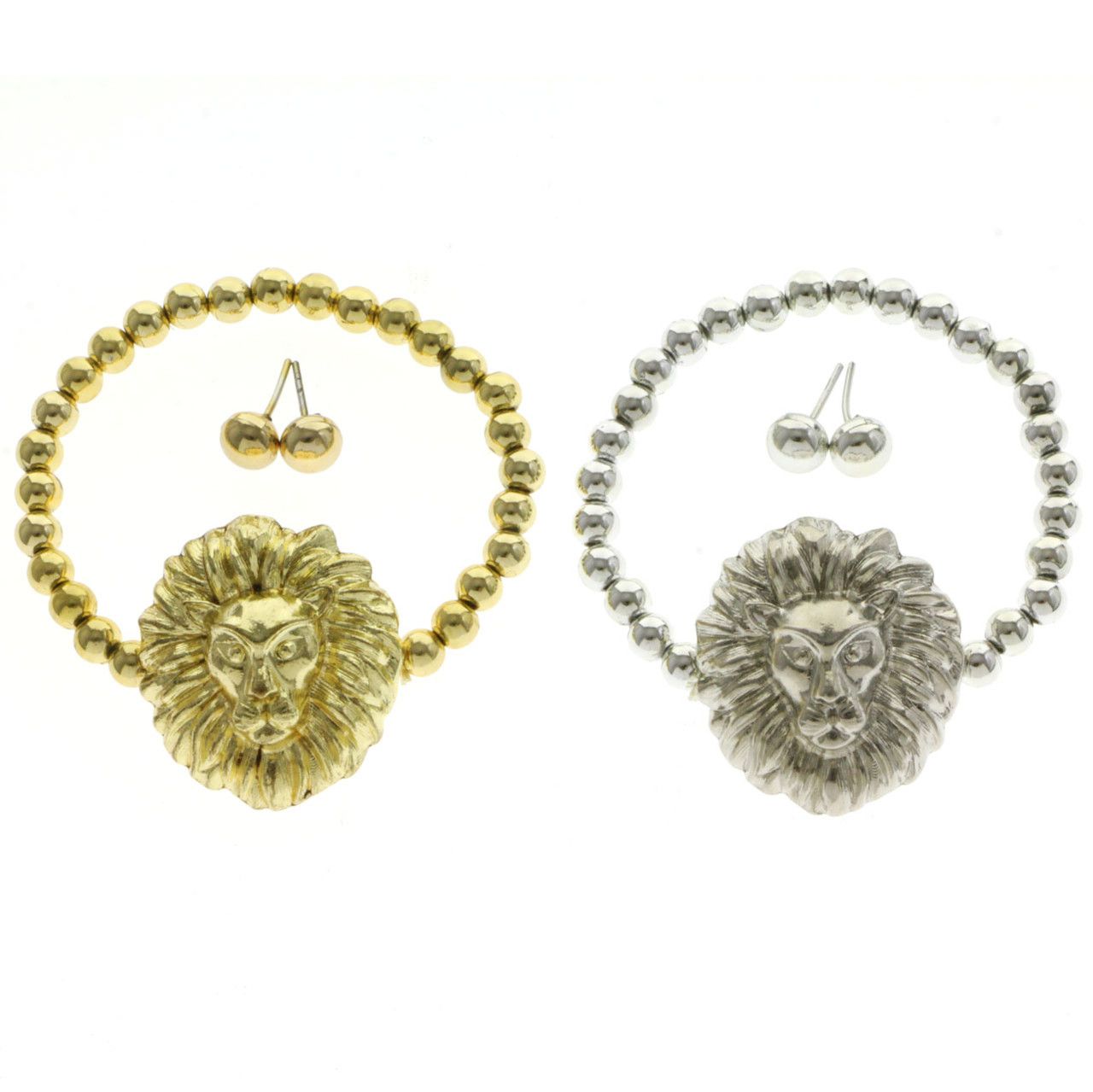 60 Wholesale Silvertone And Goldtone Beaded Bracelets With Stud Earrings