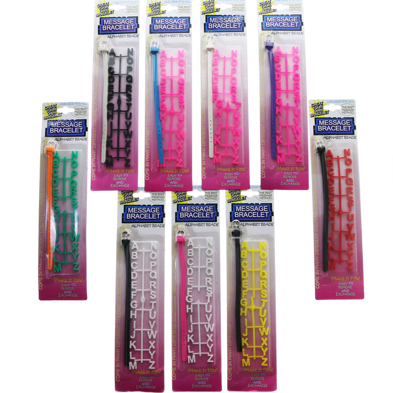 60 Wholesale Assorted Color Rubber Alphabet Message Bracelet