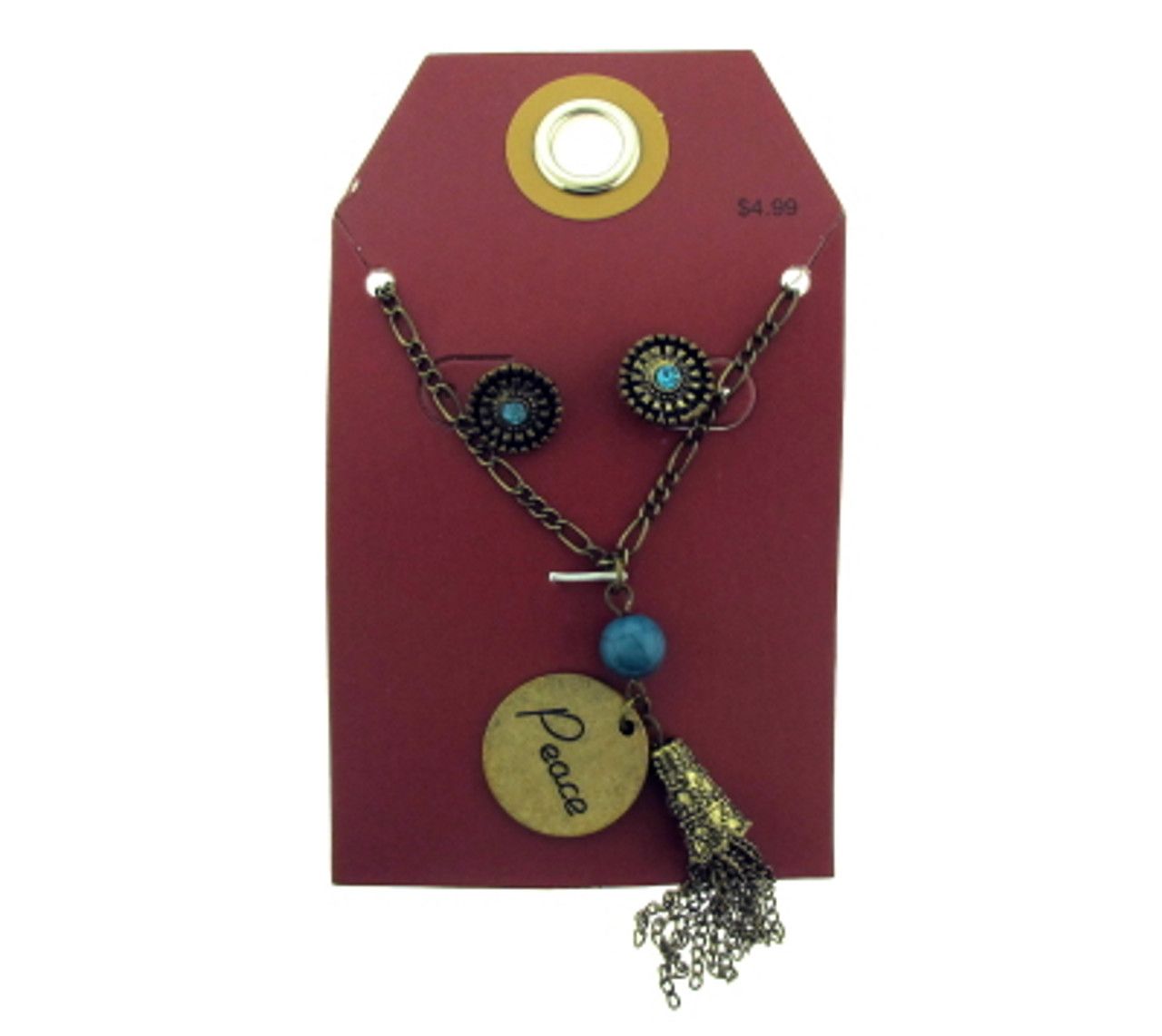 60 Wholesale Antique Style Gold Tone Peace Necklace And Earring Set