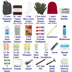 12 Sets Warm Essential 45-Piece Homeless Care Hygiene Kit With Backpack Blanket Rain Poncho & Socks - Hygiene kits