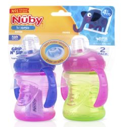 24 pieces Nuby NO-Spill Easy Grip Cup, 8 Oz (pink/purple 2-Pk) - Baby Accessories