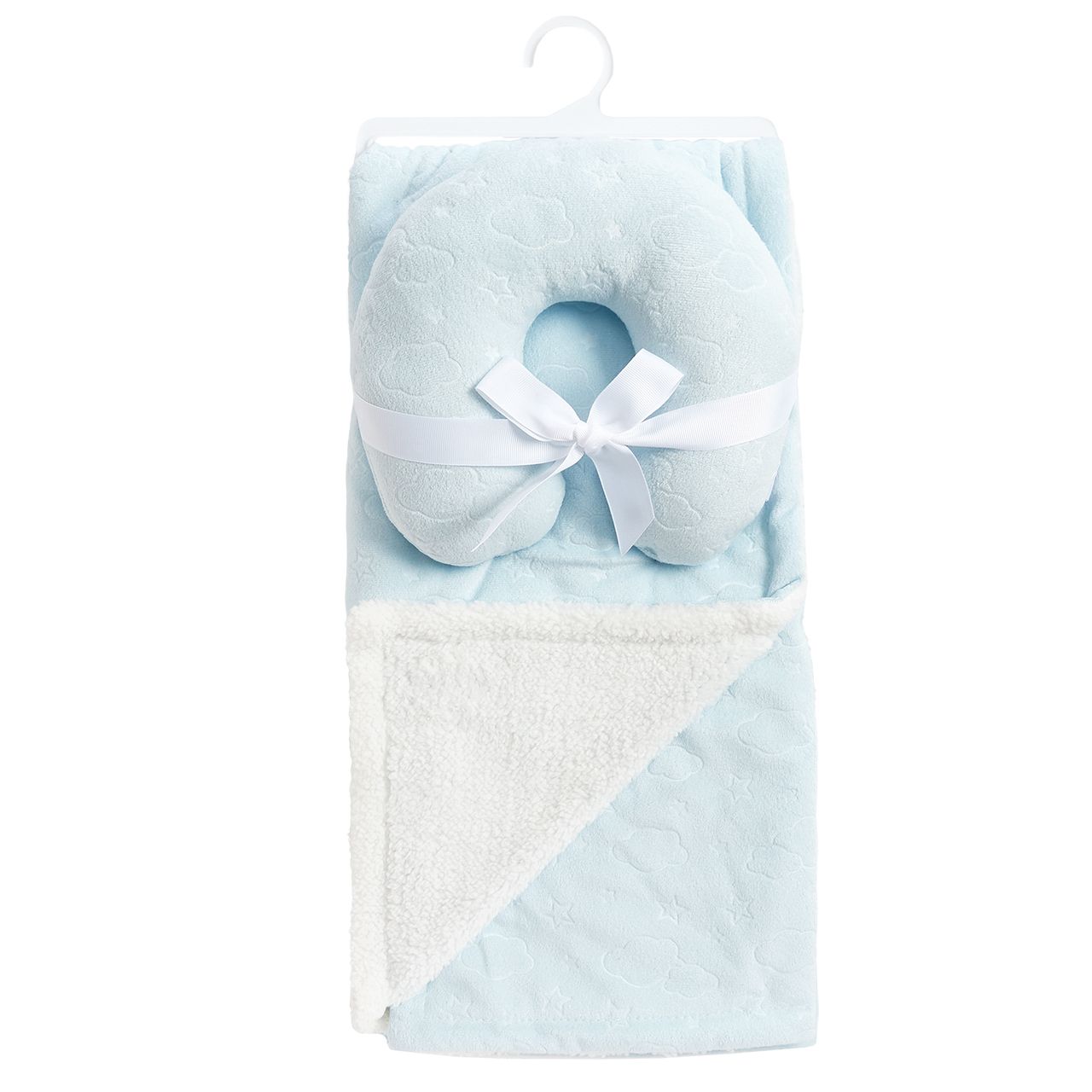 24 pieces Mink And Sherpa Baby Blanket And Neck Pillow Set - Blue - Baby Accessories
