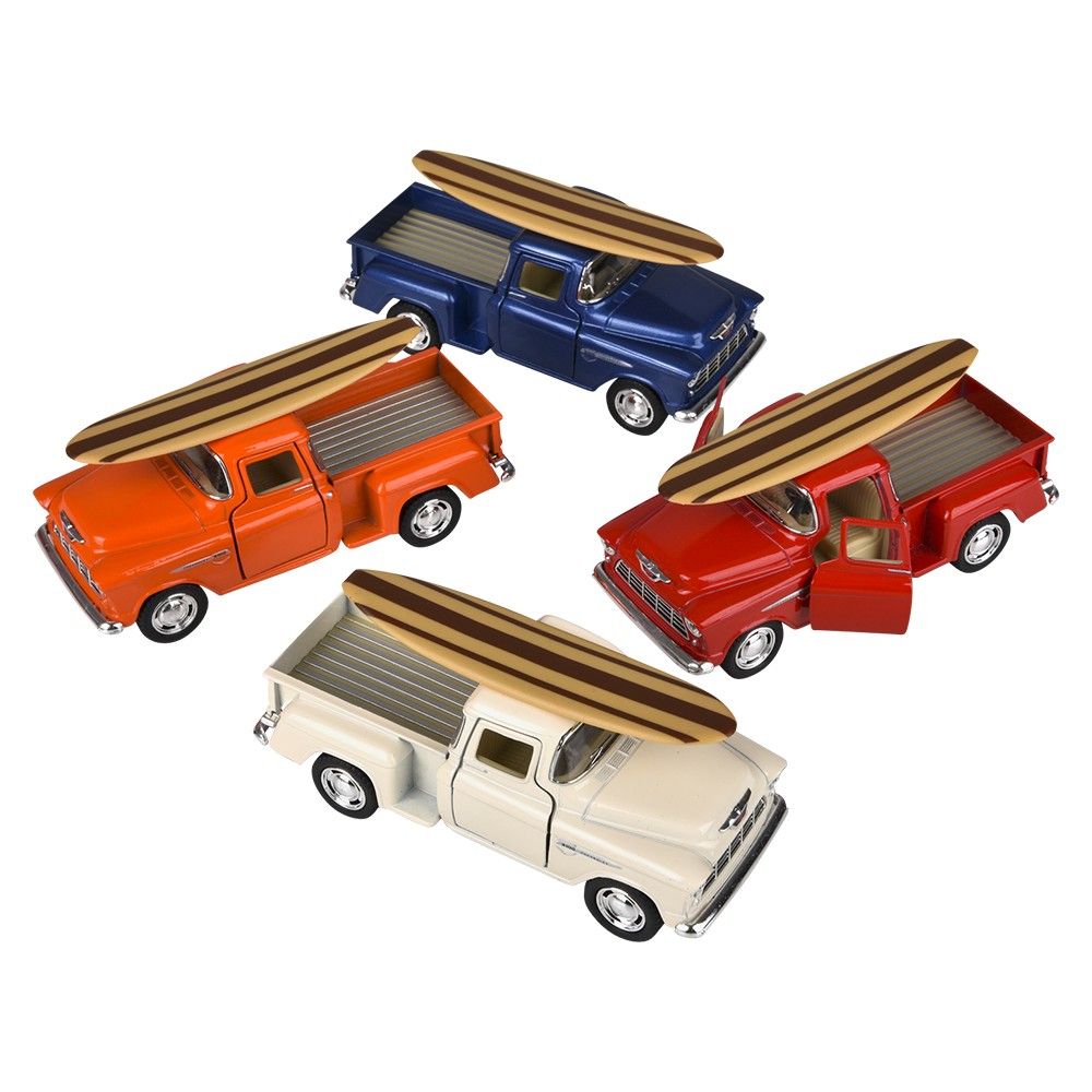 72 pieces 5" Diecast Pull Back 1955 Chevy Stepside PicK-Up W/surfboard - Car, Planes, Trains & Bikes