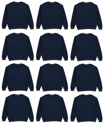 Unisex Fleece Line Cotton Crew Neck Sweat Shirt Navy Size S