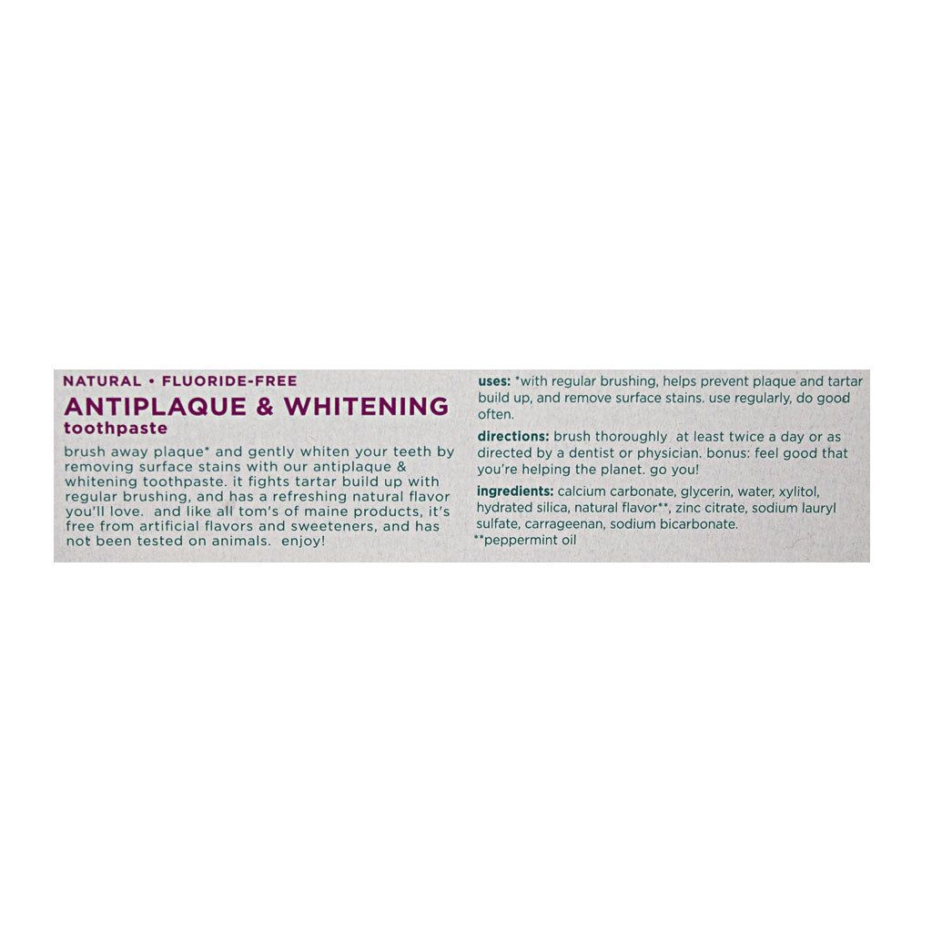Tom's Of Maine Peppermint Antiplaque & Whitening FluoridE-Free Toothpaste 1 oz