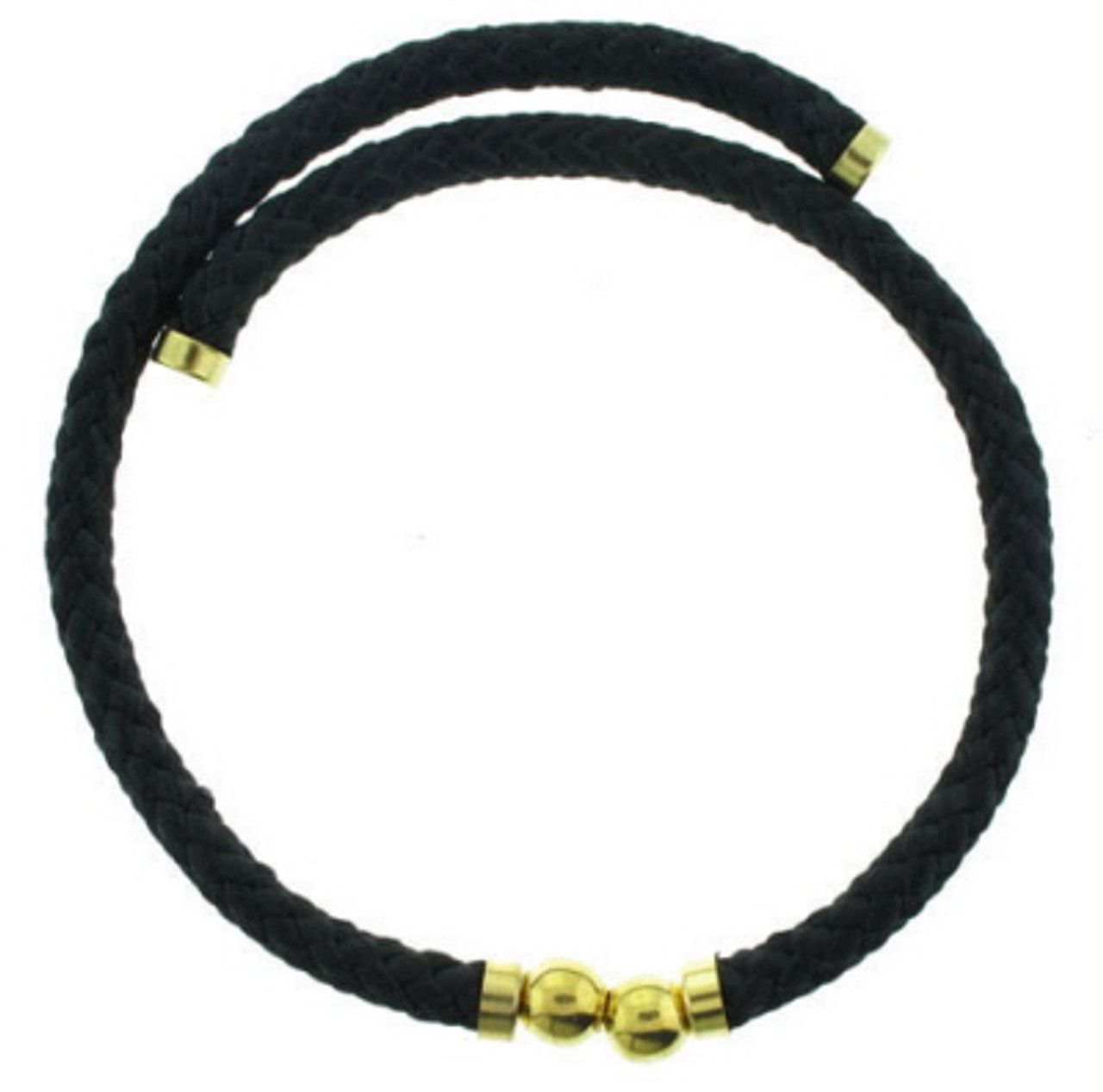 60 Wholesale Black Braided Rope Look Choker Necklace With Gold Tone Accent Beads
