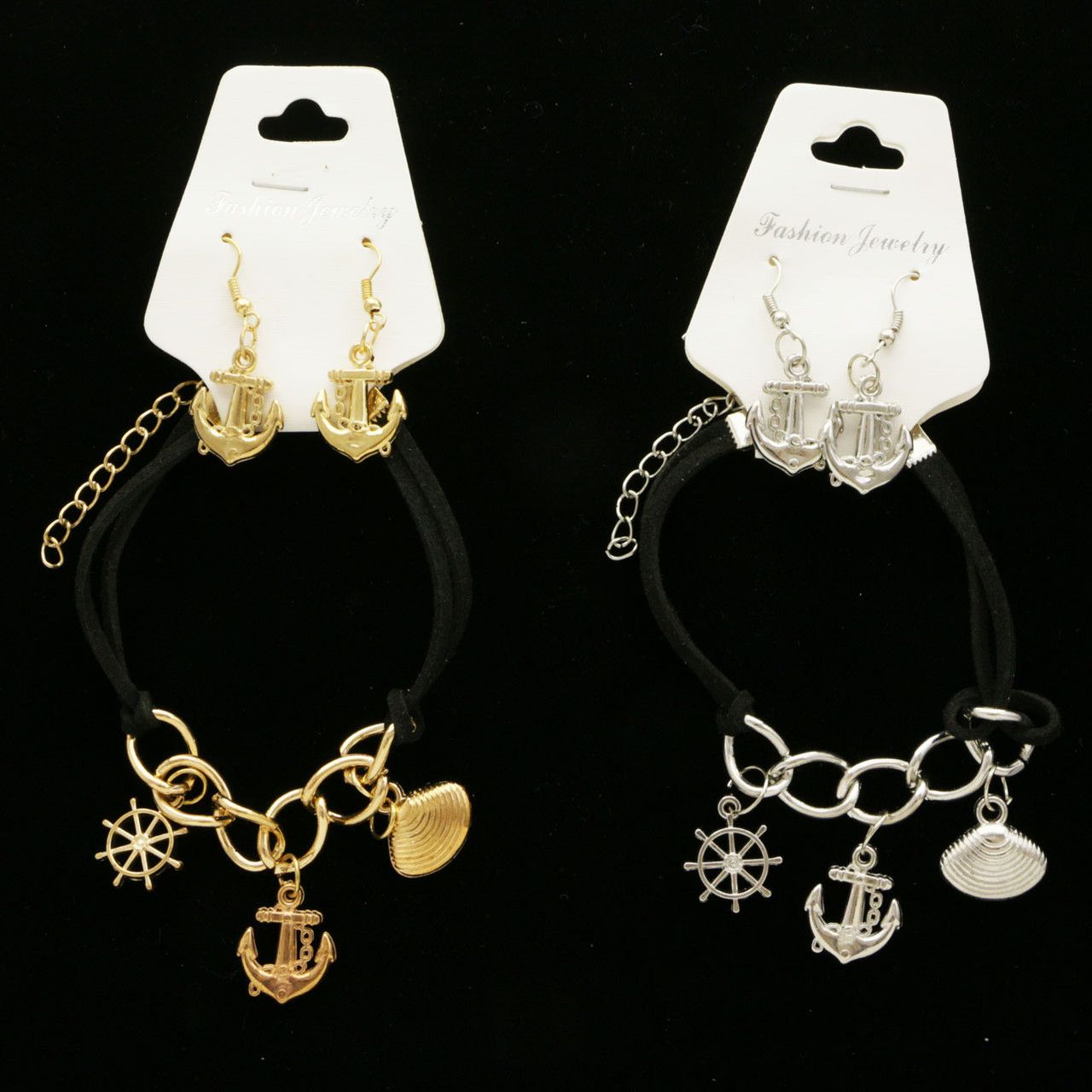 60 Wholesale Silvertone And Goldtone Bracelets With Anchor Dangle Earrings