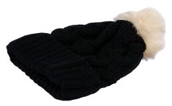 Yacht & Smith Womens Pom Pom Beanie Hat, Winter Cable Knit Hat, Warm Cap, 3" Poms Black - Winter Beanie Hats
