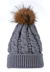 Yacht & Smith Womens Pom Pom Beanie Hat, Winter Cable Knit Hat, Warm Cap, 3" Poms Gray - Winter Beanie Hats