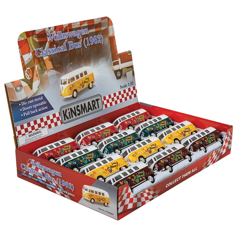 72 pieces of 5" DiE-Cast Pull Back Vw Flower Power Bus 1:32 Scale