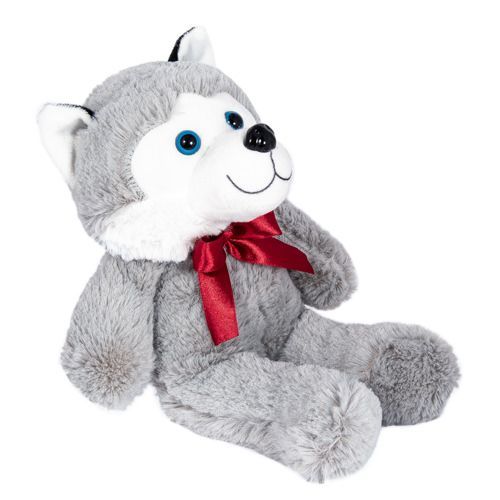 12 pieces of 13" Plush Grey Husky Dog With Bow