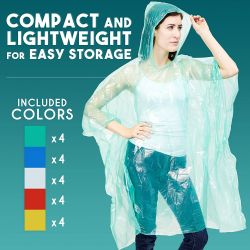 Yacht & Smith Unisex One Size Reusable Rain Poncho Assorted Colors 60g pe