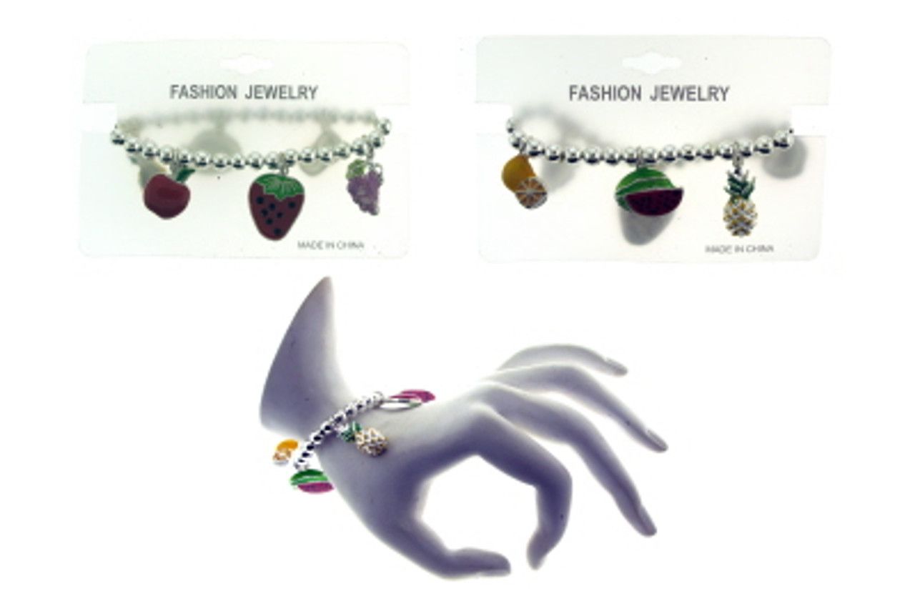 60 Wholesale Silver Tone Fruit Charm Bracelet