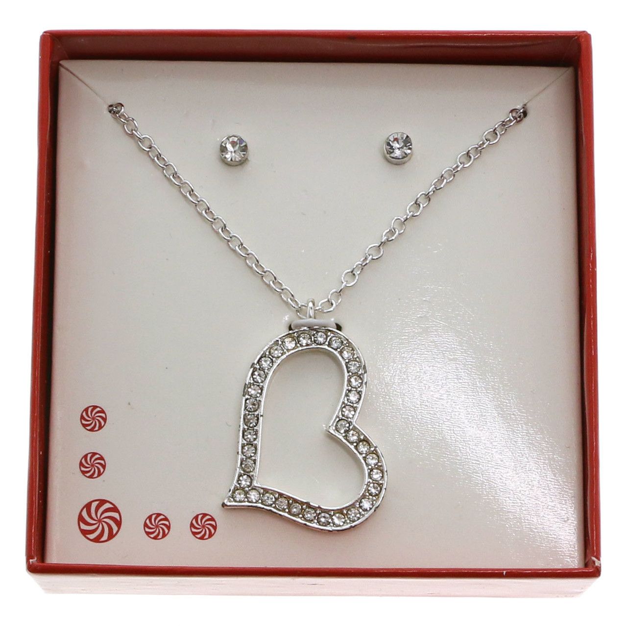 60 Wholesale Rhinestone Studded Heart Necklace And Earring Gift Box