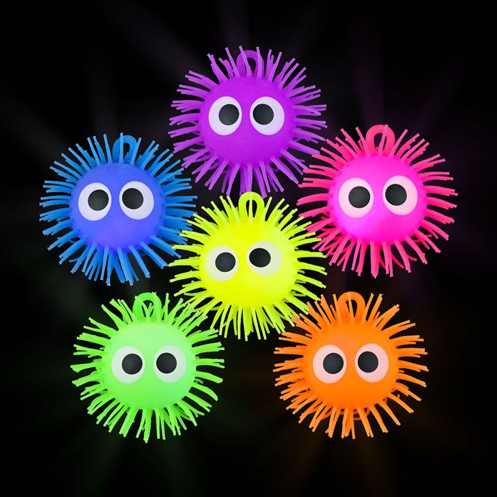 144 pieces 4" LighT-Up Puffer Ball With Eyes 12ct - Light Up Toys