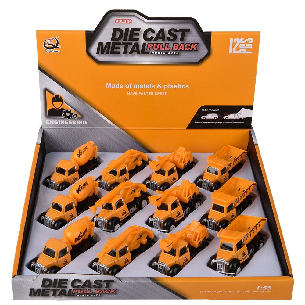 288 pieces 3" Die Cast Pull Back Construction Vehicles 12ct - Car, Planes, Trains & Bikes