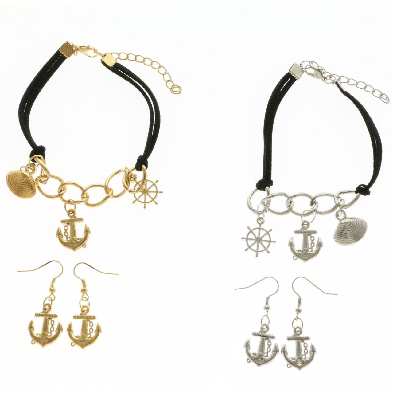 60 Wholesale Silvertone And Goldtone Bracelets With Anchor Dangle Earrings