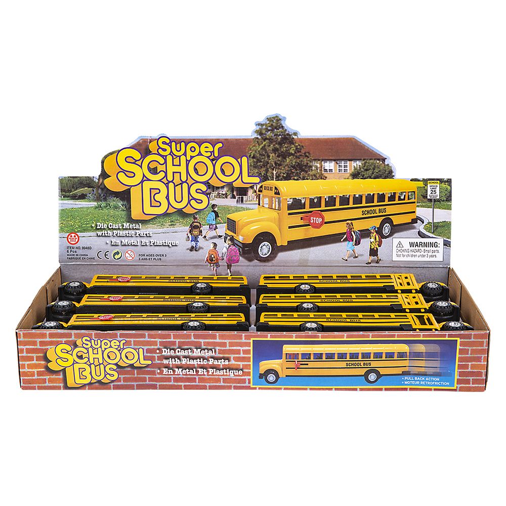 36 pieces 8.5" DiE-Cast Pull Back School Bus (6pcs/display) - Car, Planes, Trains & Bikes