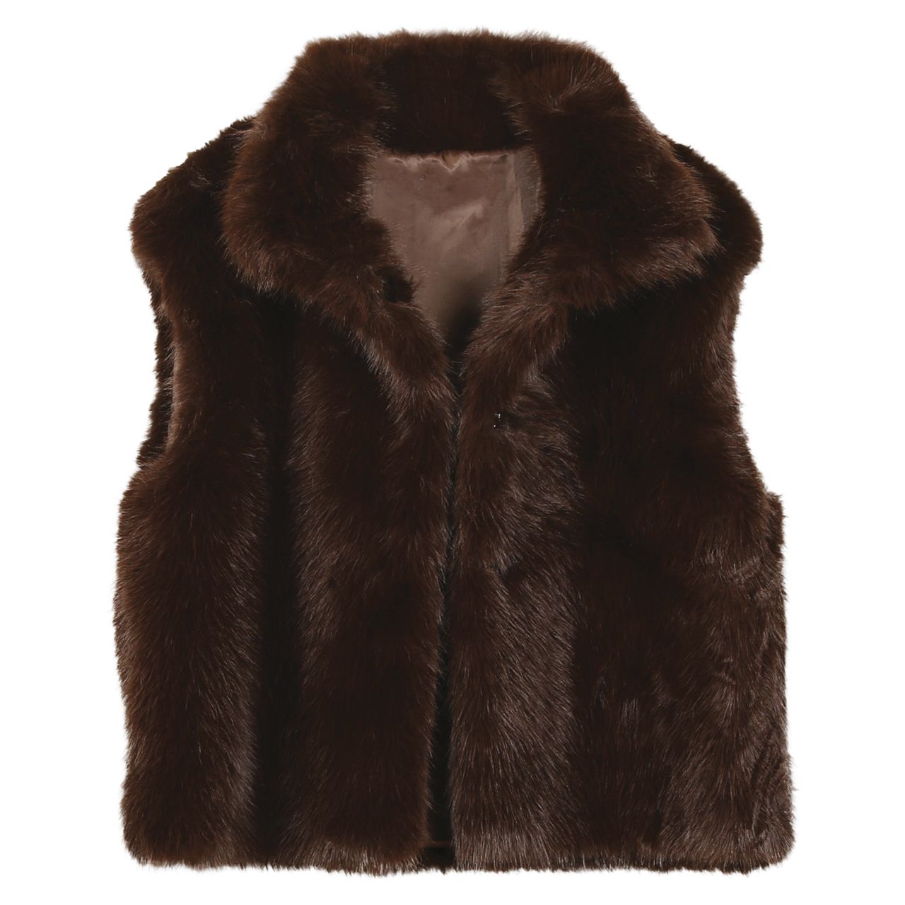 24 pieces Plush Faux Fur Vest With Collar - Coffee Brown - Women's Winter Jackets