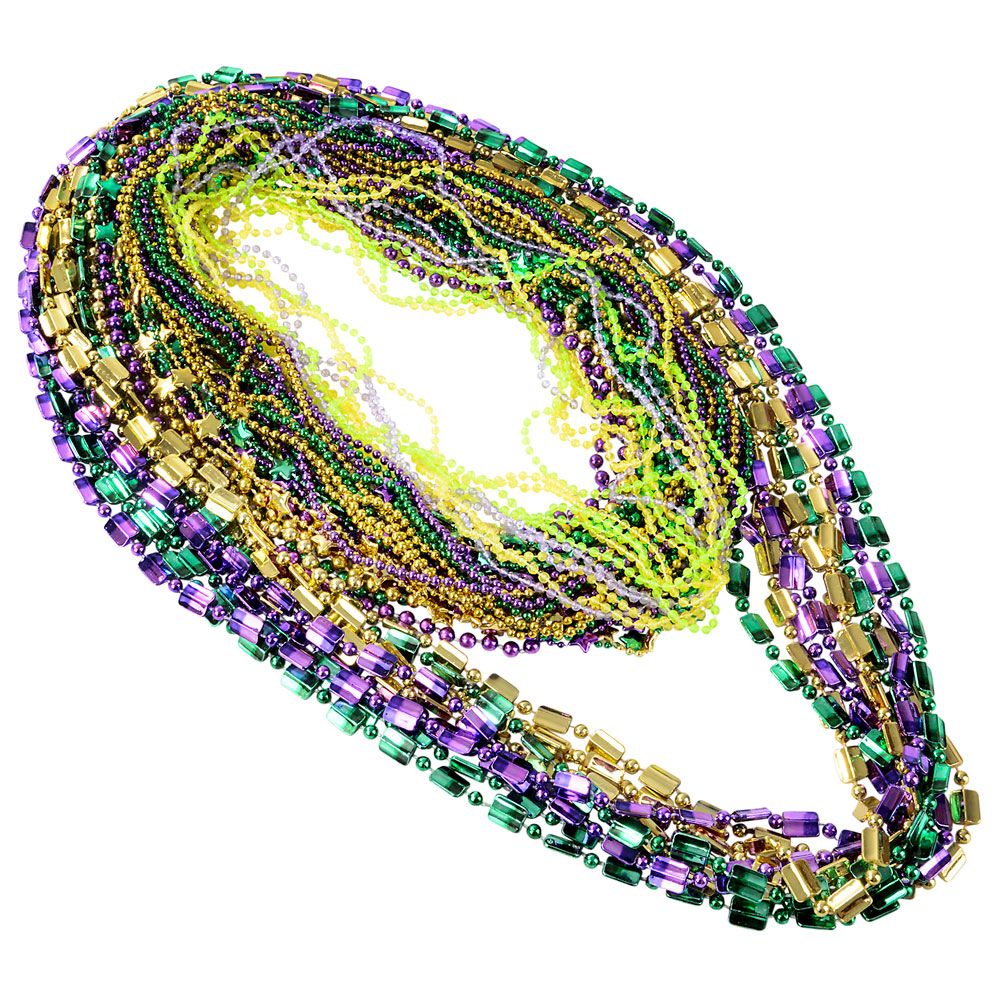 600 Pieces 100 Pc Mardi Gras Bead Necklace Asst 24"-48" - Costumes & Accessories